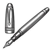 Detailed vintage art illustration of a classic fountain pen with cap and nib vector