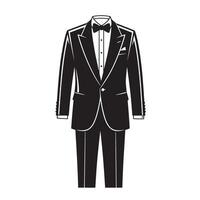 Elegant black and white vintage art silhouette of a formal tuxedo and bow tie outfit for events vector