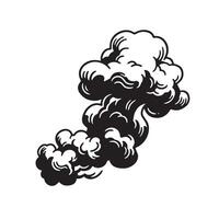 Retro style illustration of a black smoke cloud graphic with detailed silhouette vector