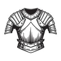 Vintage art silhouette of medieval armor breastplate isolated on white background vector