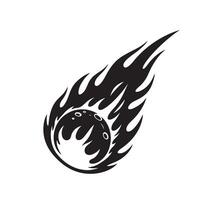 Vintage art silhouette of a fiery celestial meteoroid on a pure white background vector