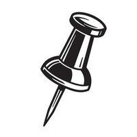 Vintage art illustration of a black and white push pin against a white background vector