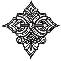 Elegant symmetric vintage art silhouette flourish design in black and white isolated on white background vector