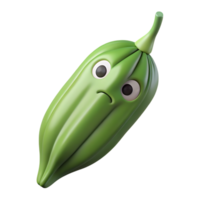 Sad okra cartoon character 3d render. png