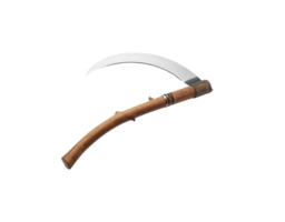 Antique Sickle with Curved Blade and Wooden Handle Brass Ferrule. png