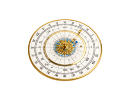 Antique Celestial Orrery with Gold Frame Detailed Celestial Chart Roman Numerals and Moving Planetary Components. png