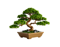 Lowpolygonal Bonsai Tree in Bronze Pot Lush Green Foliage Detailed Trunk. png