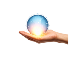 Glowing Blue Networked Globe Held in Open Palm of a Hand. png