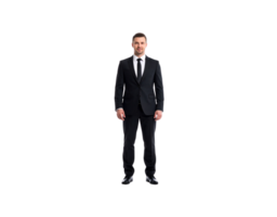 Confident Businessman in Black Suit and Tie Standing Front View. png