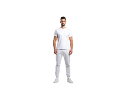 Man in White Outfit TShirt Joggers and Sneakers Front View. png