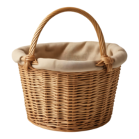 Wicker picnic basket with handle, isolated on transparent png