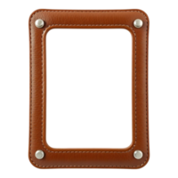 Brown leather frame with decorative stitching and metallic studs png