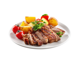 Grilled steak with vegetables and herbs for a flavorful meal png