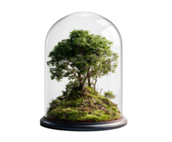 Miniature forest ecosystem in a glass dome for decorative display png