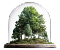 Lush forest ecosystem under glass dome for botanical display png