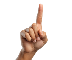 Hand gesture indicating number one with raised finger for emphasis png