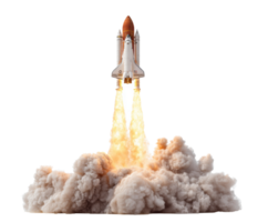 Rocket launch to space with powerful engines and smoke clouds png