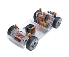 Clear EV chassis showcasing visible parts and design png