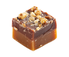 Delicious caramel fudge topped with crunchy nuts for dessert png