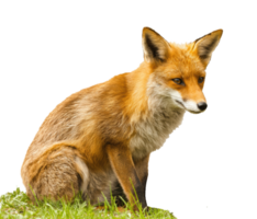 Graceful fox resting on green grass in a natural habitat setting png