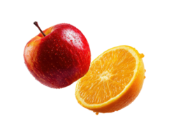 Fresh apples and oranges with droplets for healthy eating png