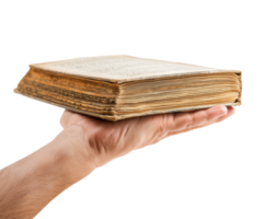 Old book held in hand for antique literature appreciation png