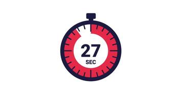 30 second countdown displayed on a red and dark blue stopwatch showing 30 to 0 seconds video