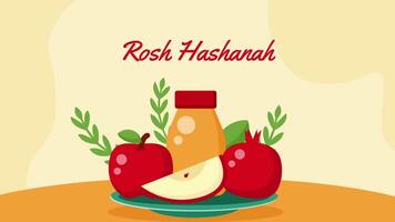 Animation a sweet rosh hashanah celebration with apples honey and pomegranate video
