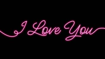 I Love you animation text with neon color. 4k Alpha channel video