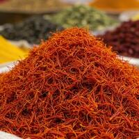 Aromatic saffron threads in a colorful composition photo