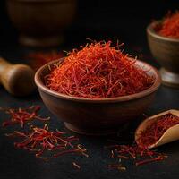Saffron spice in a bowl ready for culinary use photo