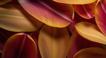 Vibrant layered tulip petals in warm tones create a striking background. photo