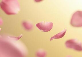 Floating rose petals in soft focus create a dreamy atmosphere. photo