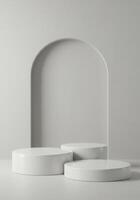 Minimalist white scene with arches and platforms photo