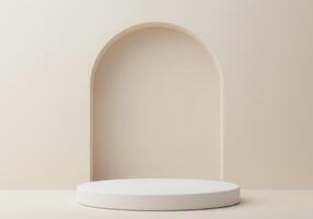 Elegant minimalist 3d product display with arch backdrop photo