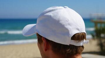 Bright Beach Scene Baseball Hat Mockup photo