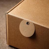 A Circular Sticker Template On A Cardboard Box photo