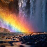A Cheerful Sunlit Cascade Creating A Rainbow photo