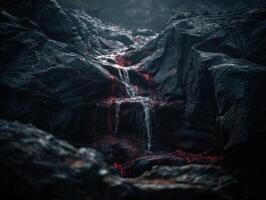 A Cascade On Volcanic Stone In An Isolated Area photo