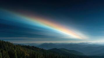 A Colorful Smiling Arc in the Sky Above a Lush Forest photo