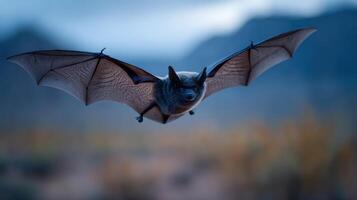 A Curious Bat Flying Through the Twilight Sky photo