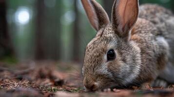 A Curious Bunny Munches on Grass in a Clearing photo