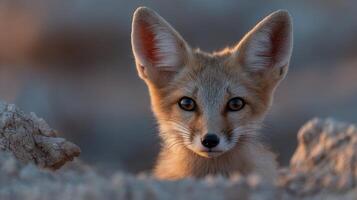 A Curious Kit Fox Peeking from its Desert Home photo