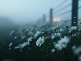 A Field Of Daisies Enveloped In The Mist Of Dawn photo