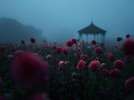 A Field Of Dahlias Veiled In The Mist Of Dawn photo