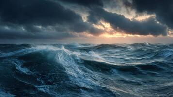 A Fourth Stormy Ocean At Sunrise In A Dramatic Scene photo