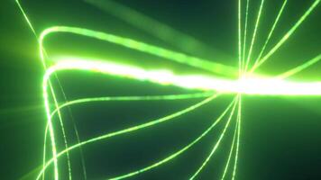 Intense green energy beams converge at a central point, forming a burst of light in a futuristic visual style video