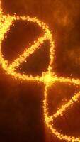 Glowing DNA-like spiral structure made of liquid fire, radiating bright orange energy on a dark background video