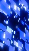 Digital blue squares and rectangles floating in space with glowing light effects and depth video
