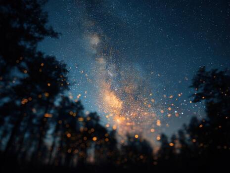 A Forest Area with an August Sky and Fireflies photo
